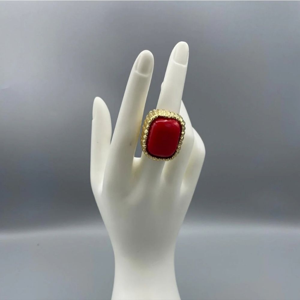New ZARA Bold Red Resin Stone Open-Back Ring Statement Fits Sizes 7, 8, 9 | NWOT
